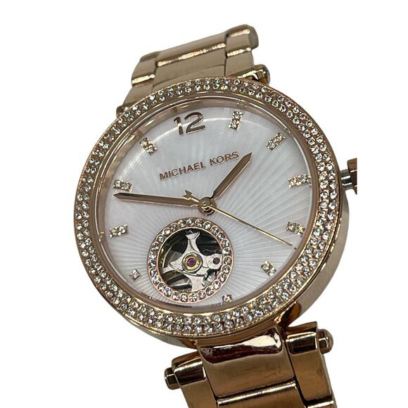 Michael Kors Parker Mother Of Pearl Watch Rose Gold Tone Stainless Steel Crystal - Picture 15 of 16